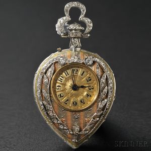 Edwardian Enamel and Diamond Pendant Watch, Boucheron