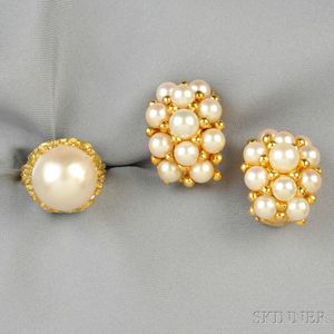 Two 18kt Gold and Pearl Jewelry Items