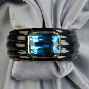 18kt Gold, Blue Topaz, and Onyx Bracelet