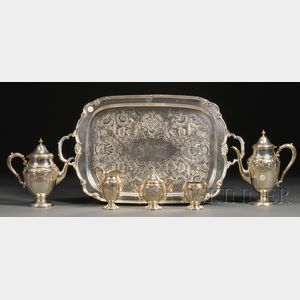 Five-piece Amston Sterling Coffee and Tea Service with Silver Plate Tray
