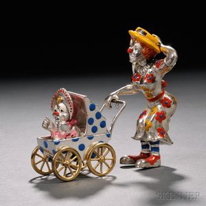 Tiffany & Co. Sterling Silver and Enamel Clown Mother and Child