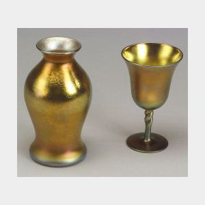 Two Pieces of Gold Iridescent Glass