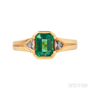 22kt Gold, Emerald, and Diamond Ring