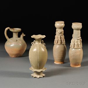 Four Green-glazed Funerary Pottery Items