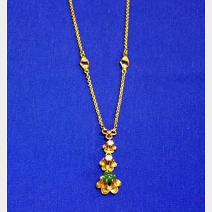 10kt Gold, Jade, and Diamond Pendant Necklace.
