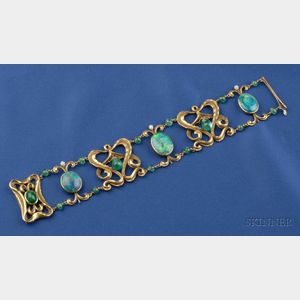 Art Nouveau Black Opal and Emerald Bracelet