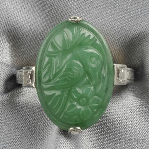 Art Deco Carved Jadeite and Diamond Ring