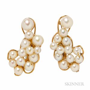 14kt Gold and Cultured Pearl Earclips