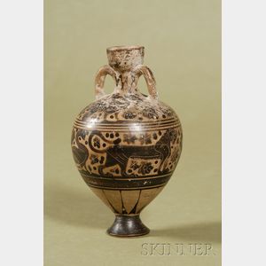 Greek Black Figure Two-handled Oil Jar