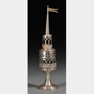 German Silver Tower-form Besamim Box Spice Container