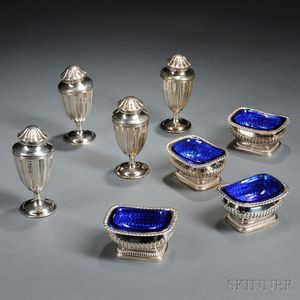 Four English Sterling Silver Casters and Four Salts
