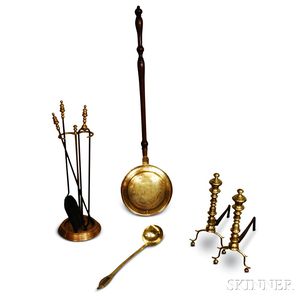 Eight Brass and Iron Fireplace Accessories