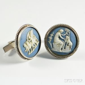 Lackritz 14kt White Gold and Porcelain Cuff Links