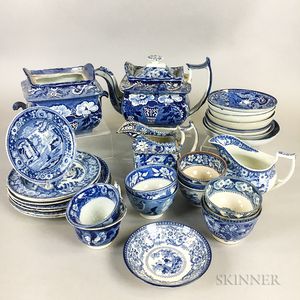 Thirty-two Staffordshire Transfer-decorated Tableware Items. 