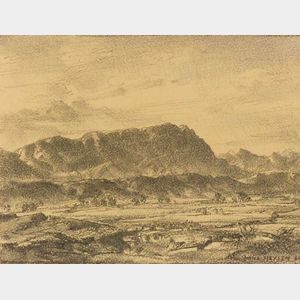 Sir Hans Heysen (Australian, 1877-1968) View Across the Valley, possibly the Flinders Range
