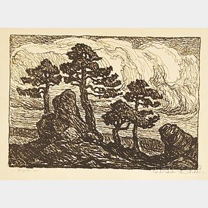 Birger Sandzén (American, 1871-1954) Pines at Sunset