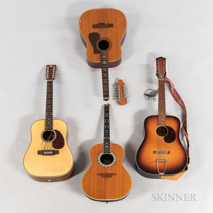 One Six-string and Three Twelve-string Acoustic Guitars