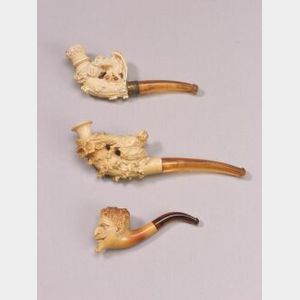 Three Small Carved Meerschaum Cheroot Holders