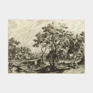 After Hans Bol (Dutch, 1534-1595) Village Landscape