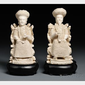 Pair of Ivory Carvings on Wood Stands
