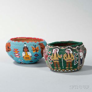 Two Paiute Pictorial Beaded Baskets