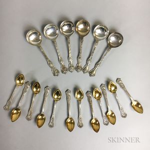 Twelve Tiffany & Co. Sterling Silver and Vermeil Demitasse Spoons and Six Whiting Manufacturing Sterling Silver Bouillon Soupspoons