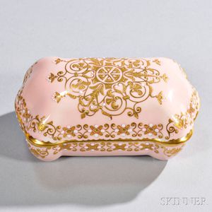 Jeweled Coalport Porcelain Cushion-shaped Box and Cover