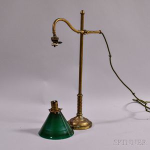 Brass Lamp with Green Glass Shade