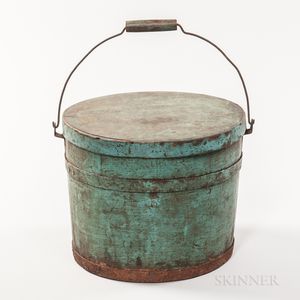 Blue/Green-painted Pail with Lid