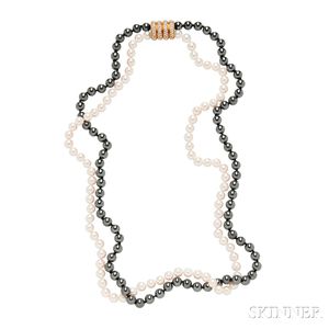 18kt Gold, Diamond, Cultured Pearl, and Hematite Necklace