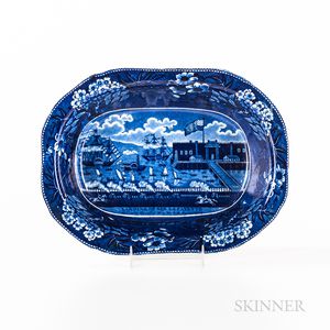 Staffordshire Historical Blue Transfer-decorated Landing of General Lafayette at Castle Garden, New York, August, 1824 Vegetable Bowl