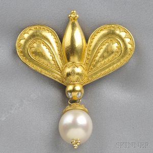 22kt and 18kt Gold, South Sea Pearl, and Diamond "Queen Bee" Pendant/Brooch, Maija Neimanis