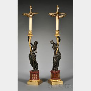 Pair of Henry Dasson Bronze Figural Lamp Bases
