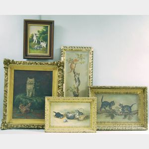 Five Framed Paintings of Cats and Kittens