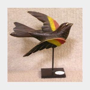 Carved and Painted Wooden Redwing Blackbird