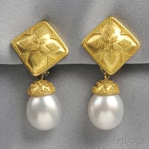 22kt and 18kt Gold and South Sea Pearl Day/Night Earpendants, Maija Neimanis