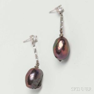 Tahitian Baroque Pearl and Sterling Silver Earrings