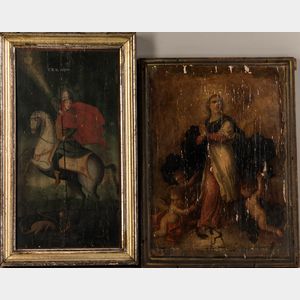 Two 19th/20th Century Religious Panel Paintings: Double-sided Panel of Two Christian Orthodox Saints