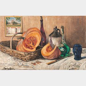 Richard Hayley Lever (American, 1876-1958) Still Life with Pumpkin and Bottle