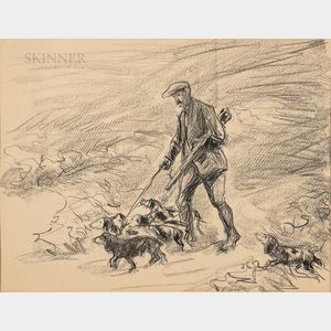 Unframed Max Liebermann Lithograph of a Hunter and Dogs