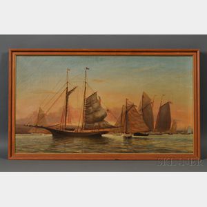John Amory Codman (Massachusetts, 1824-1886) Sunset with Vessels at Newport.