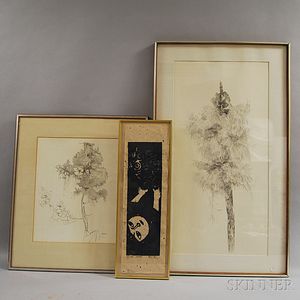 Three Framed Works: Japanese School, 20th Century, Girl with Owl