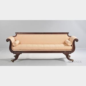 Classical Upholstered Carved Mahogany and Mahogany Veneer Grecian Sofa