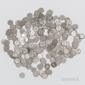 Approximately 228 Mercury and Roosevelt Dimes. 