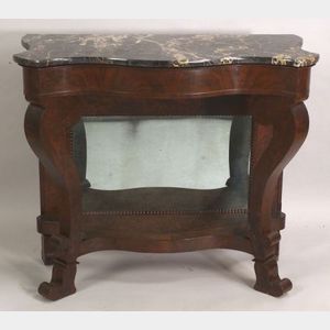 Classical Carved Mahogany Veneer and Marble Pier Table