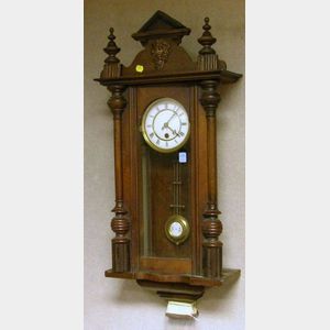 G. Becker Satinwood Veneer Regulator Wall Clock.