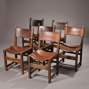 Six Arts & Crafts Frailero-style Chairs