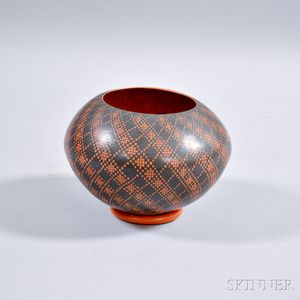 Painted Redware Pottery Bowl by Armando Rodriquez