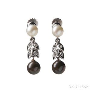 14kt White Gold, Pearl, and Diamond Earclips