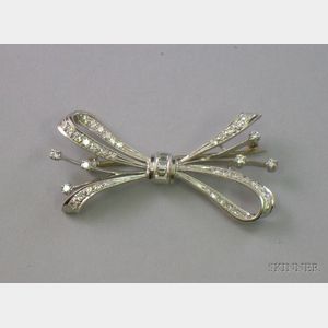 Platinum, 14kt White Gold and Diamond Bow Brooch